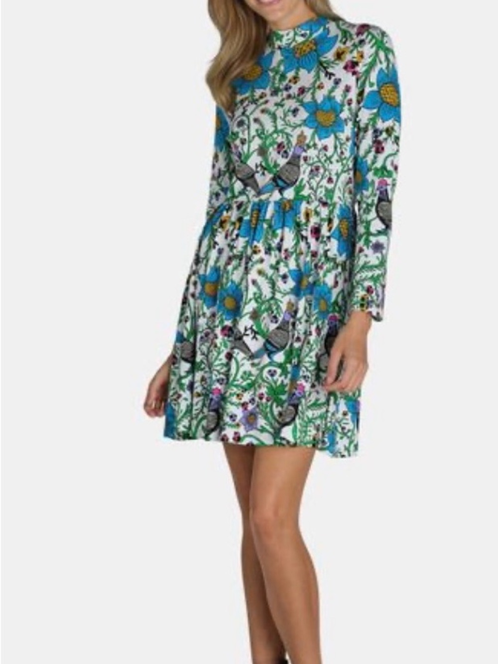Roberto Lugo Pigeon Floral Print Mini Dress Pockets Whimsical Art Kitschy 2XL